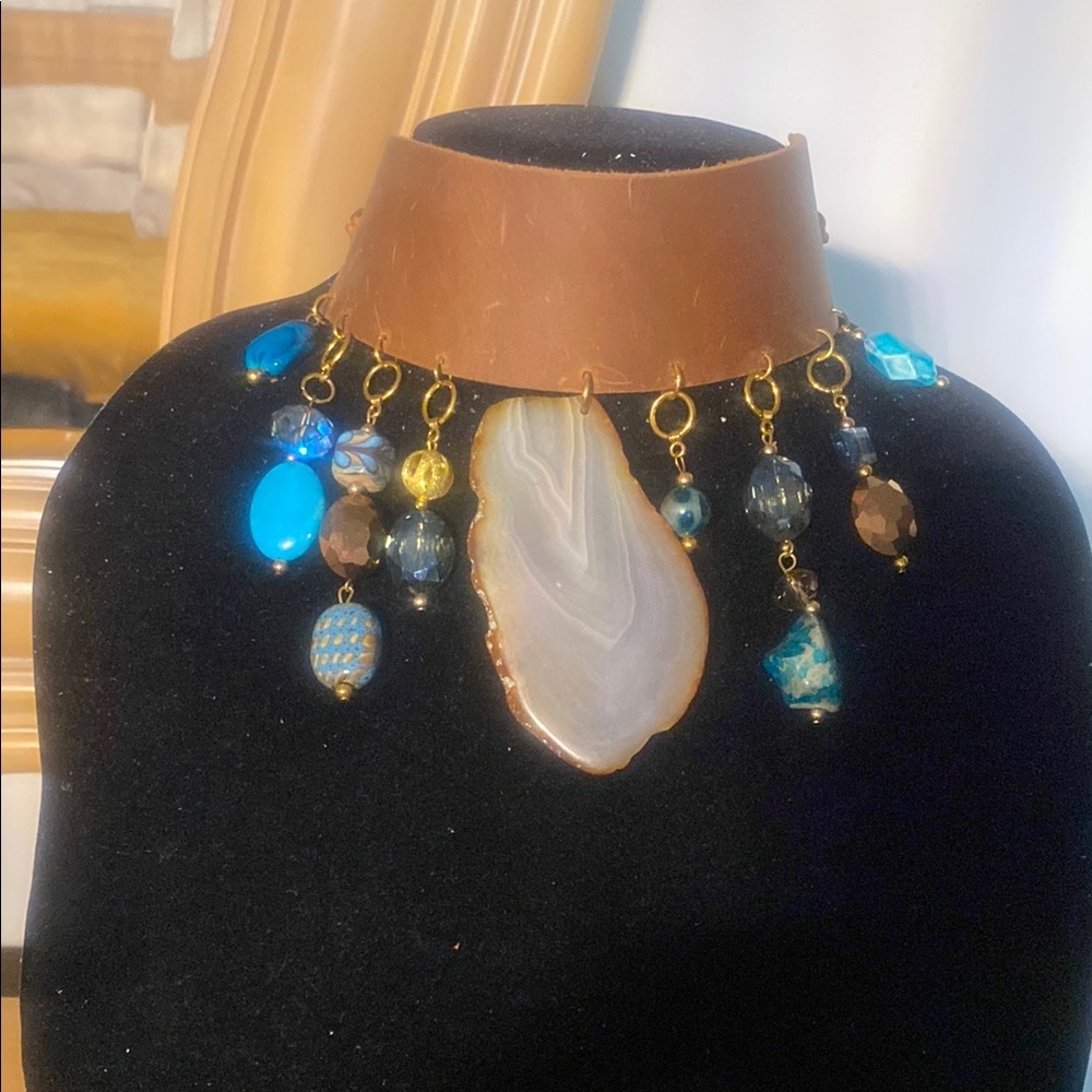 Brown and Blue Gemstone Choker Necklace